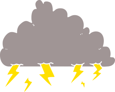 Bir insan tarafından çizilmiş düz renk çizgi film gökgürültüsü bulutu