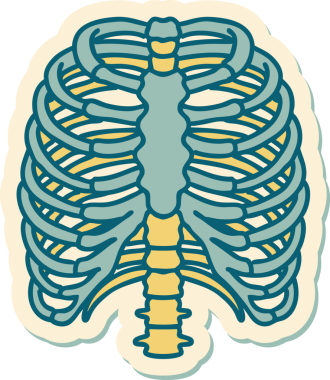 Bir insan tarafından çizilmiş geleneksel bir göğüs kafesi stili dövme çıkartması.