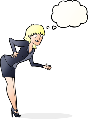 Bir insan tarafından çizilmiş düşünce baloncuğuyla açıklama yapan bir iş kadını.