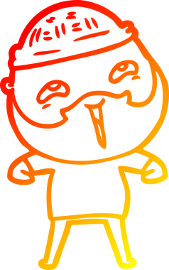 Bir insan tarafından çizilmiş mutlu sakallı bir adamın çizgi çizimi.