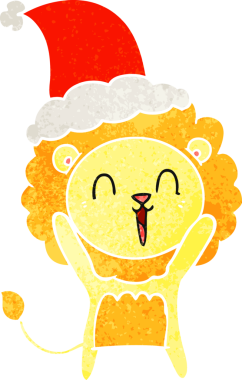 Gülen aslan eli, bir insan tarafından çizilmiş Noel Baba şapkasının retro çizimi.