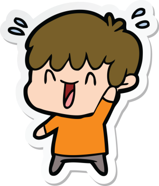 Bir insan tarafından çizilmiş, gülen bir çocuğun çıkartması.