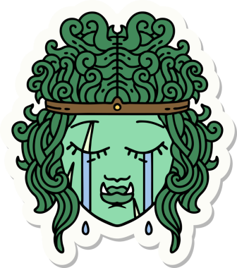 Bir insan tarafından çizilmiş üzgün bir Ork barbar karakterinin çıkartması.