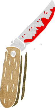 Bir insan tarafından çizilmiş kanlı çizgi film bıçağı.