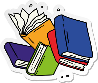 Bir insan tarafından çizilmiş kitap koleksiyonunun el çizimi karikatürü.