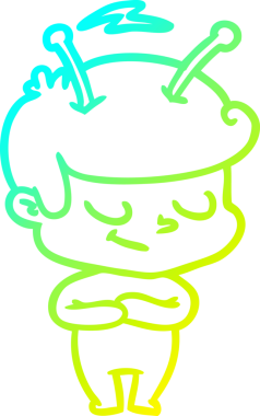 Bir insan tarafından çizilmiş dost canlısı bir uzay adamının soğuk çizgi çizimi.