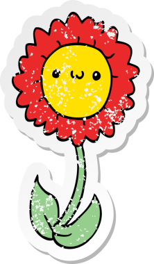 Bir insan tarafından çizilmiş karikatür çiçeğinin sıkıntılı çıkartması