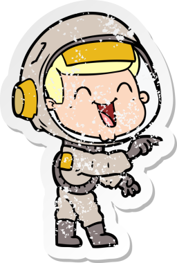 Bir insan tarafından çizilmiş mutlu bir astronotun sıkıntılı çıkartması.