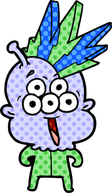 Bir insan tarafından çizilmiş mutlu bir uzaylı çizgi filmi.