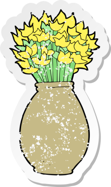 Bir insan tarafından çizilmiş çiçek vazosunun gerilimli retro yapıştırması