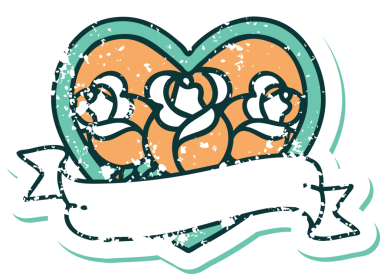 Bir insanın çizdiği çiçekli kalp ve pankartın sembolik dövmeli resmi.