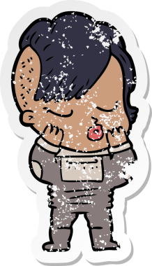 Çizgi film çıkartması. Bir insan tarafından çizilmiş güzel hippi kız.