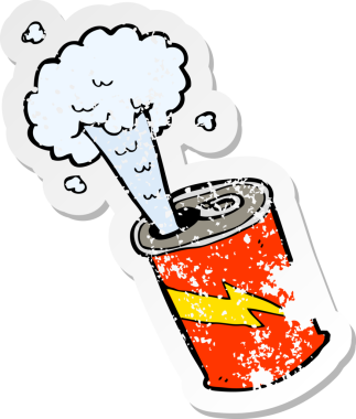 Bir insan tarafından çizilmiş karikatür köpüren soda kutusunun geriletilmiş etiketi.