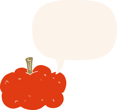 bir insan tarafından çizilmiş, konuşma baloncuklu çizgi film balkabağı.