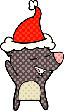 Bir insan tarafından çizilmiş Noel Baba şapkası takan bir ayının el çizimi çizgi roman tasviri