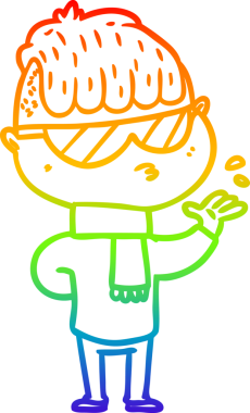 Bir insan tarafından çizilmiş güneş gözlüğü takan çizgi film çocuğu çizimi.