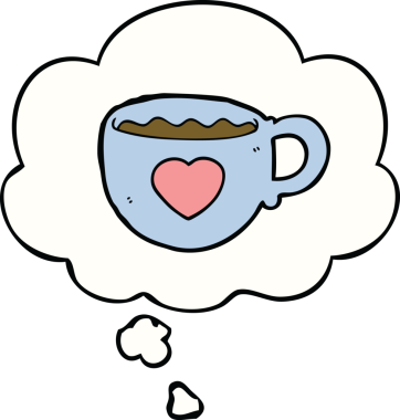 Bir insan tarafından çizilmiş düşünce baloncuklu kahve fincanına bayılırım.