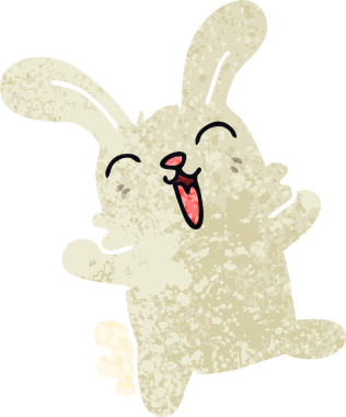 Bir insan tarafından çizilmiş garip bir çizgi film tavşanı.