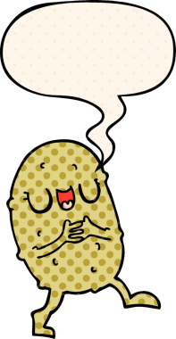 Çizgi roman tarzında konuşan mutlu patates bir insan tarafından çizilmiş.