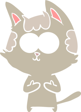 Bir insan tarafından çizilmiş mutlu düz renkli çizgi film kedisi