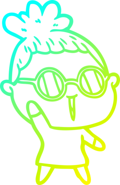 Bir insan tarafından çizilmiş gözlüklü bir karikatür kadın çizimi.