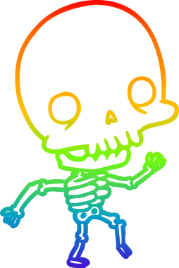 Gökkuşağı gradyan çizimi bir insan tarafından çizilmiş dans eden şirin bir iskelet