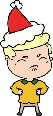 Bir insan tarafından çizilmiş Noel Baba şapkası giymiş rahatsız bir adamın el çizimi.