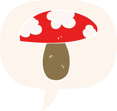 bir insan tarafından çizilmiş retro tarzı konuşma baloncuklu mantar.