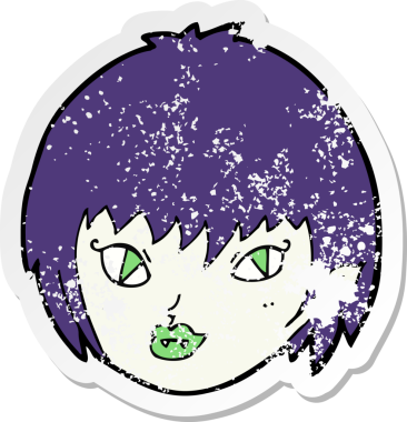 Bir insan tarafından çizilmiş vampir kız suratlı karikatür yapıştırması.