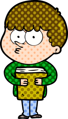 Çizgi film meraklısı çocuk bir insan tarafından çizilmiş bir kitabı tutuyor.