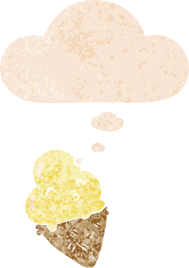 Düşünce baloncuklu çizgi film dondurması grunge sıkıntılı retro desenli bir insan tarafından çizilmiş