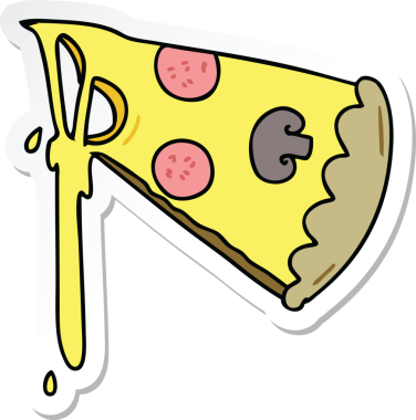 Bir insan tarafından çizilmiş tuhaf bir pizza diliminin çıkartması.