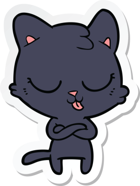 Bir insan tarafından çizilmiş çizgi film kedisinin çıkartması.