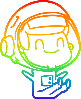 Gökkuşağı gradyan çizgisi çizimi mutlu bir astronot insan tarafından çizilmiş.