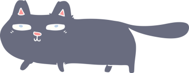 Düz renkli çizgi film sinsi kedi insan tarafından çizilmiş.
