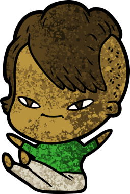 Bir insan tarafından çizilmiş hippi saç kesimli sevimli bir çizgi film kızı.