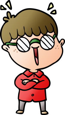 Bir insan tarafından çizilmiş gözlük takan çizgi film çocuğu.