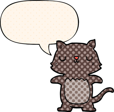 Çizgi roman tarzında konuşma balonu olan çizgi film kedisi bir insan tarafından çizildi.