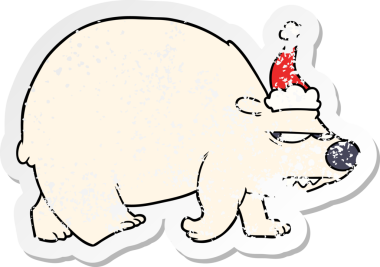 Bir insan tarafından çizilmiş Noel Baba şapkası giymiş kızgın bir kutup ayısının el yazısı.