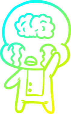 Bir çizgi filmin soğuk gradyan çizimi. Bir insan tarafından çizilmiş ağlayan büyük beyin uzaylısı.