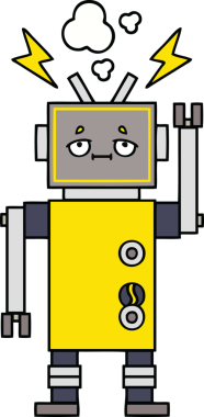 Bir insan tarafından çizilmiş sevimli bir robot karikatürü.