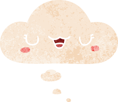 Bir insan tarafından çizilmiş grunge sıkıntılı retro stili düşünce baloncuklu sevimli çizgi film yüzü