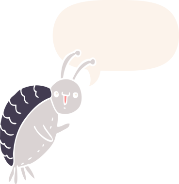 bir insan tarafından çizilmiş, konuşma baloncuklu çizgi film böceği.