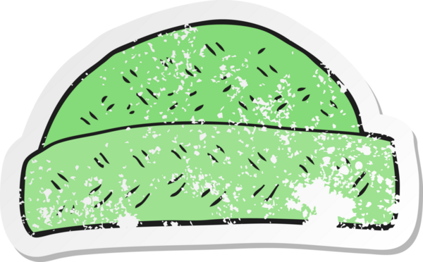 İnsan tarafından çizilmiş bir çizgi film şapkasının gerilimli retro çıkartması.