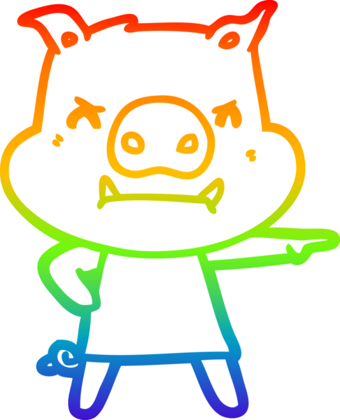 Gökkuşağının gradyan çizimi kızgın çizgi filmdeki domuz bir insan tarafından çizilmiş.