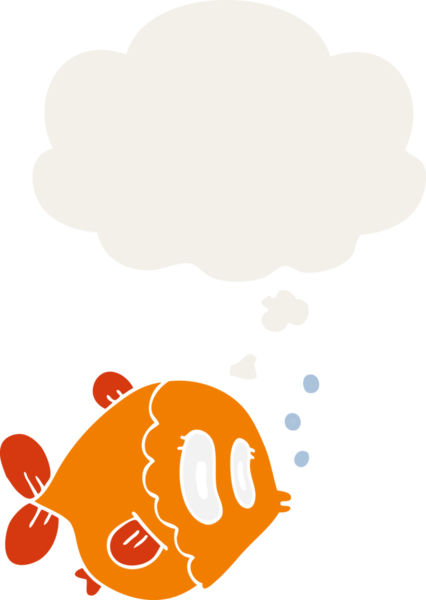 Düşünce baloncuklu çizgi film balığı insan tarafından çizilmiş.