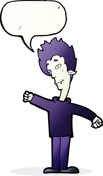 Bir insan tarafından çizilmiş konuşma balonu olan bir vampir adam.