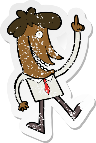 İnsan tarafından çizilmiş bir fikri olan karikatürcü bir adamın gerilimli çıkartması.