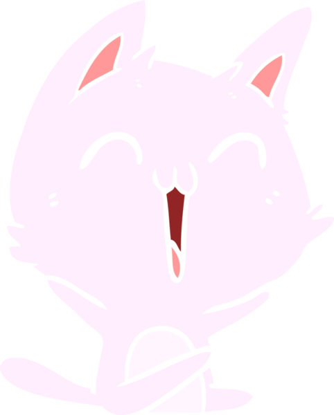 Mutlu düz renkli çizgi film kedisi miyavlıyor bir insan tarafından