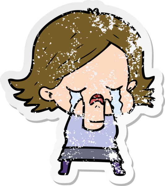 Bir insan tarafından çizilmiş, ağlayan bir çizgi film kızının sıkıntılı çıkartması.